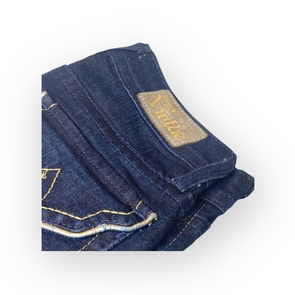 new Denim of Virtue ㋛ Y2K Justice Lurex Trim Flap Pockets Slim Jeans ㋛ Dark ㋛ - Picture 12 of 16